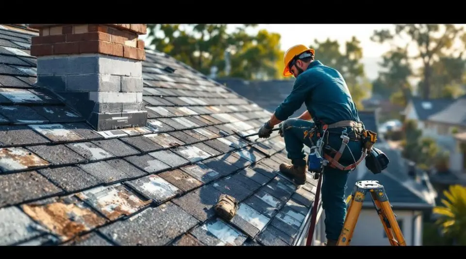 Professional roofing crew installing durable architectural composition shingles on a commercial building in Centerville.